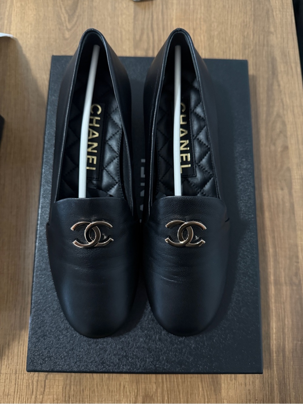CHANEL - Coco Mark 23K Black Lambskin Moccasins/Loafers - Picture 3 of 8